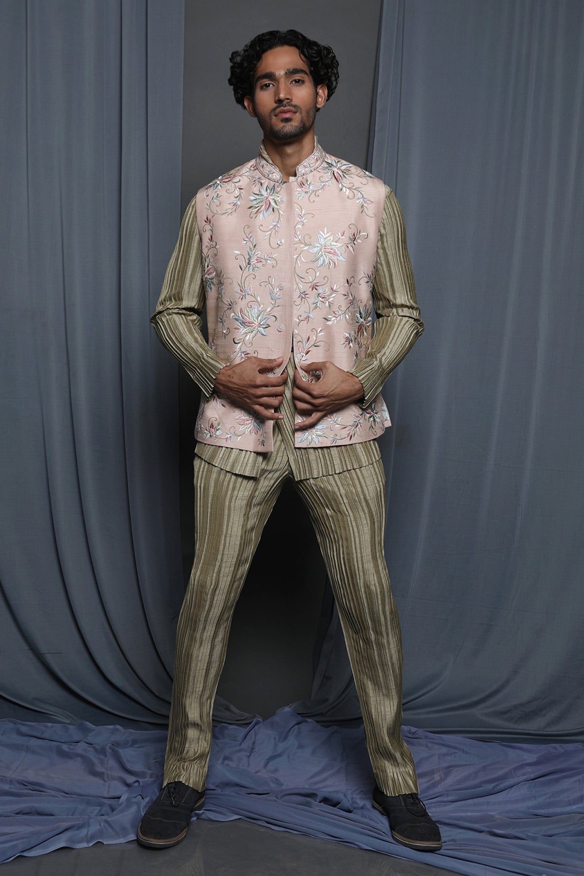 Cream Embroidered  open bundi