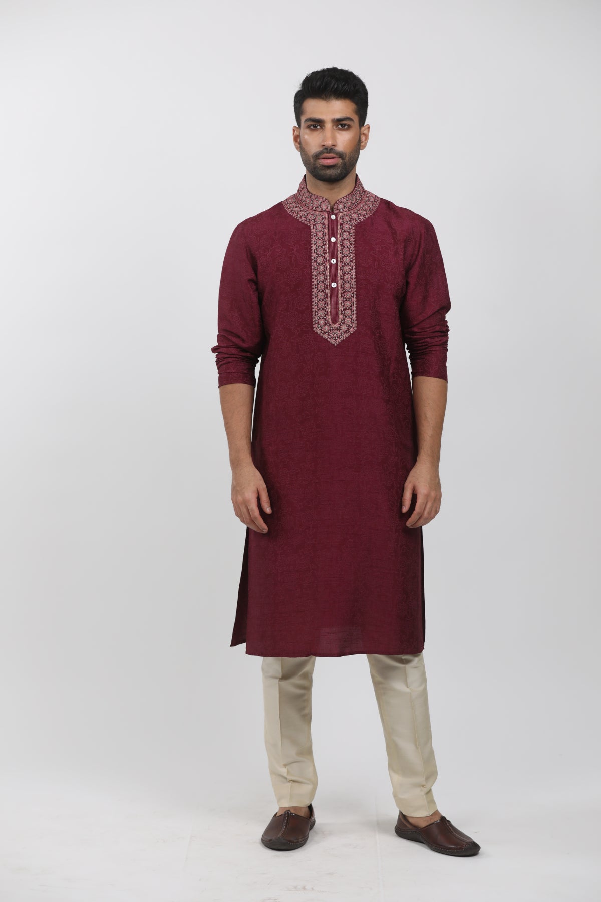 Maroon Block Printed Kurta Set