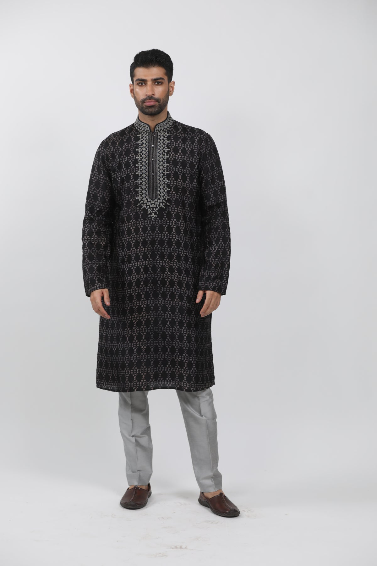 Black Tussar Hand Block Printed Kurta Set