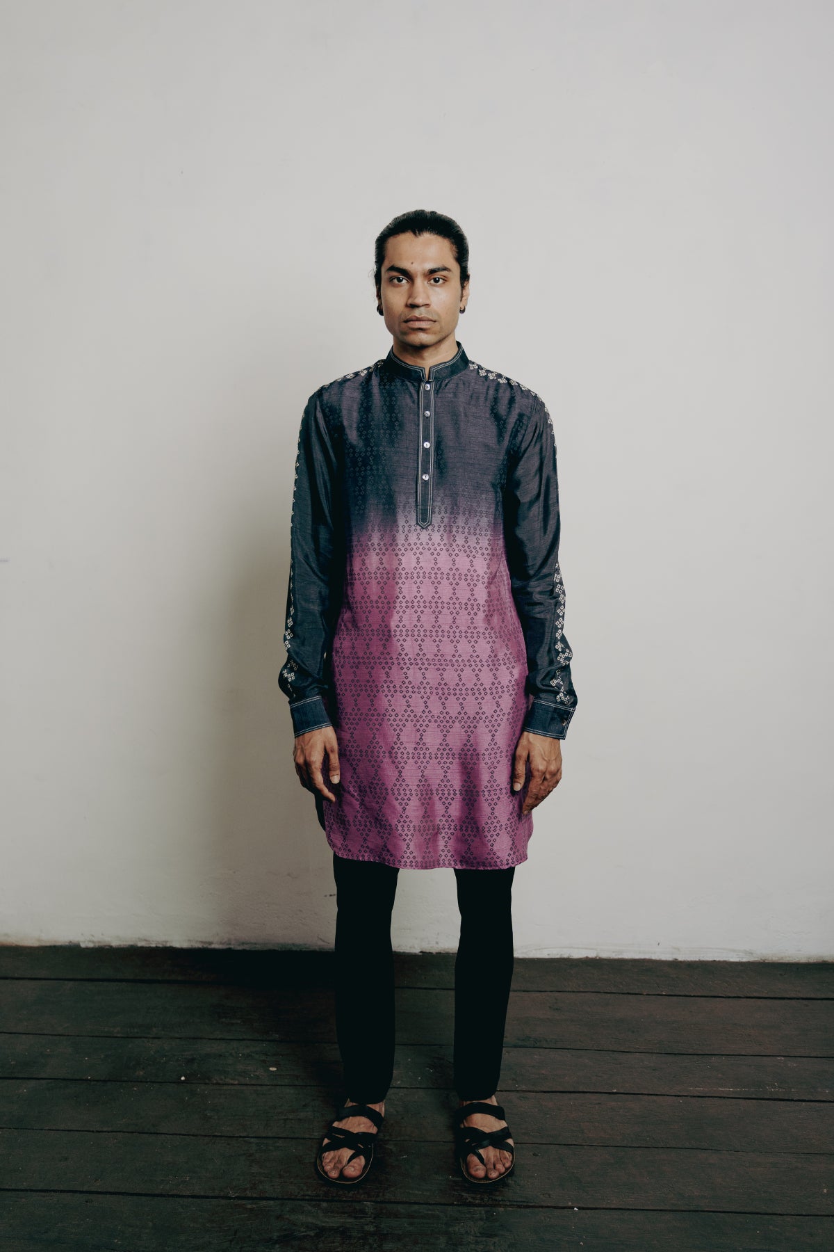 Black Pink Shaded Block Printed Short Kurta Set