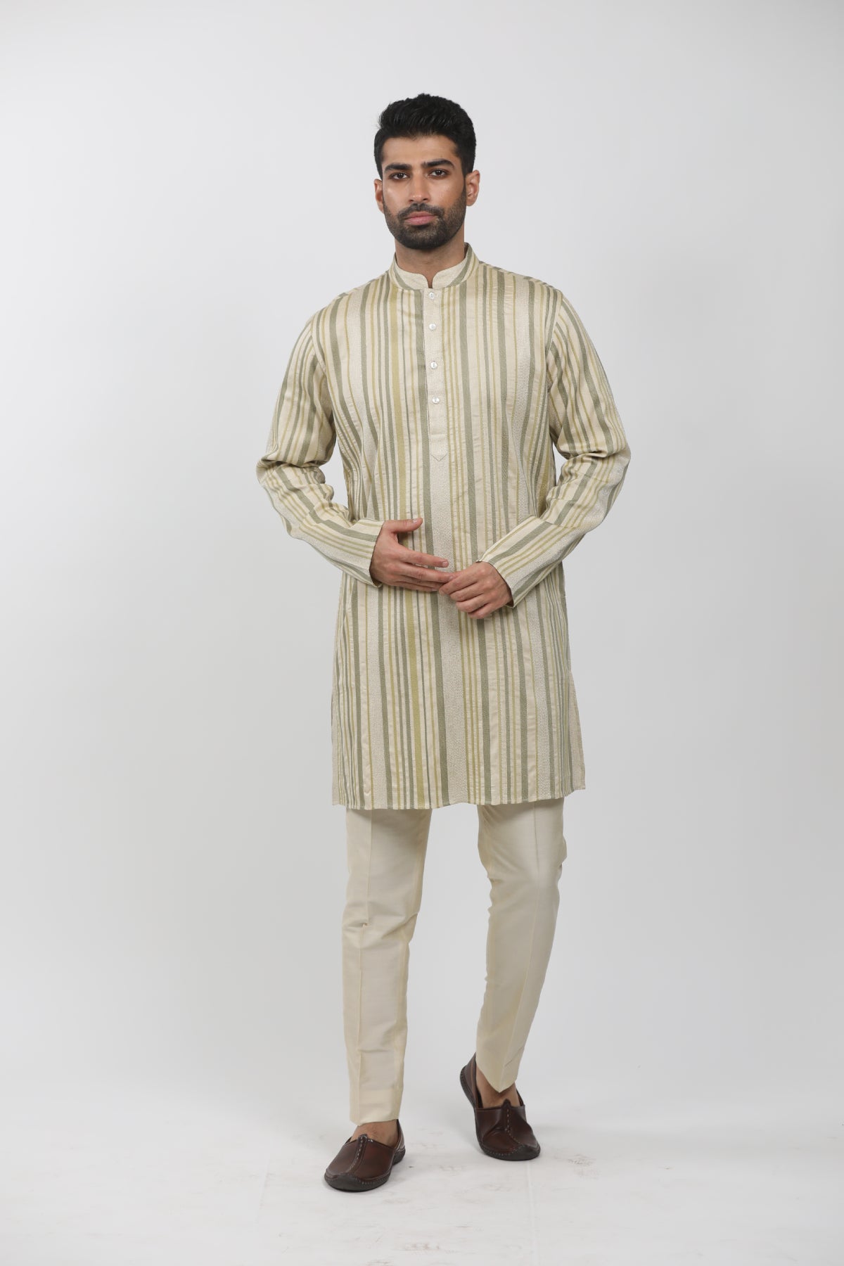 Beige Textured Kurta Set