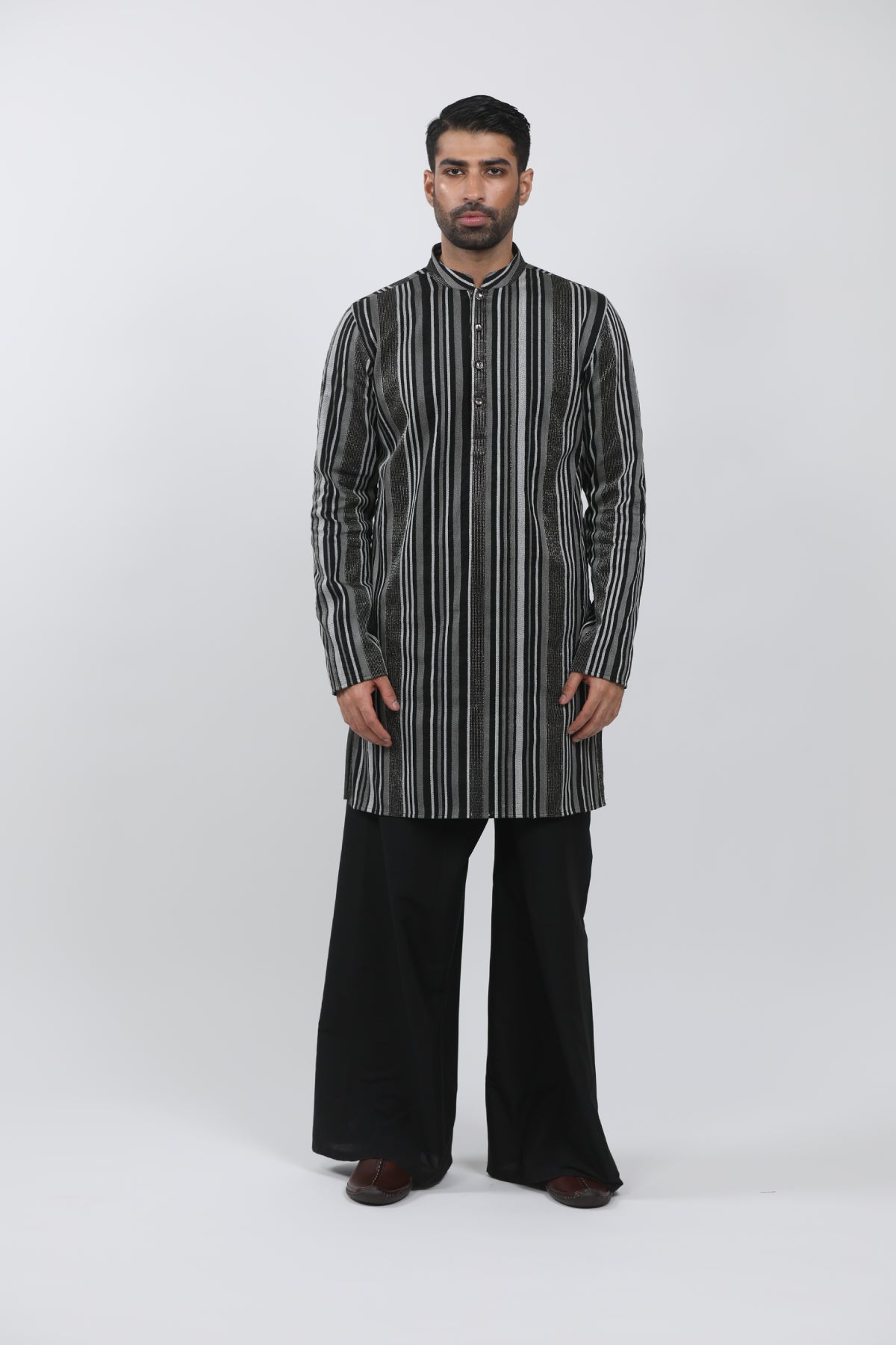 Black Cotton Viscose Embroidered Kurta Set