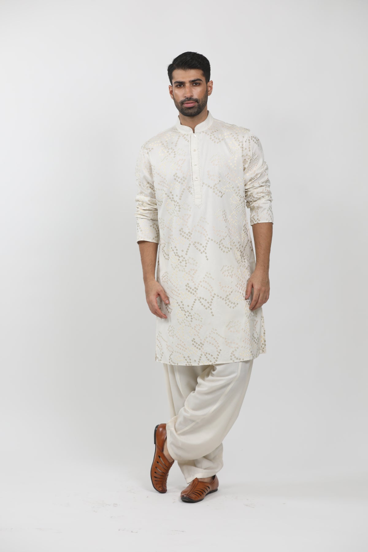 Off-White Cotton Viscose Embroidered Kurta Set