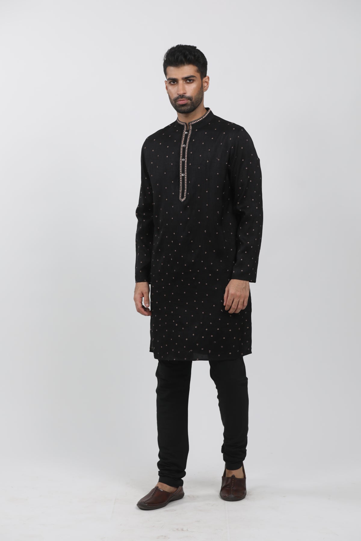 Black Tussar Embroidered Kurta Set