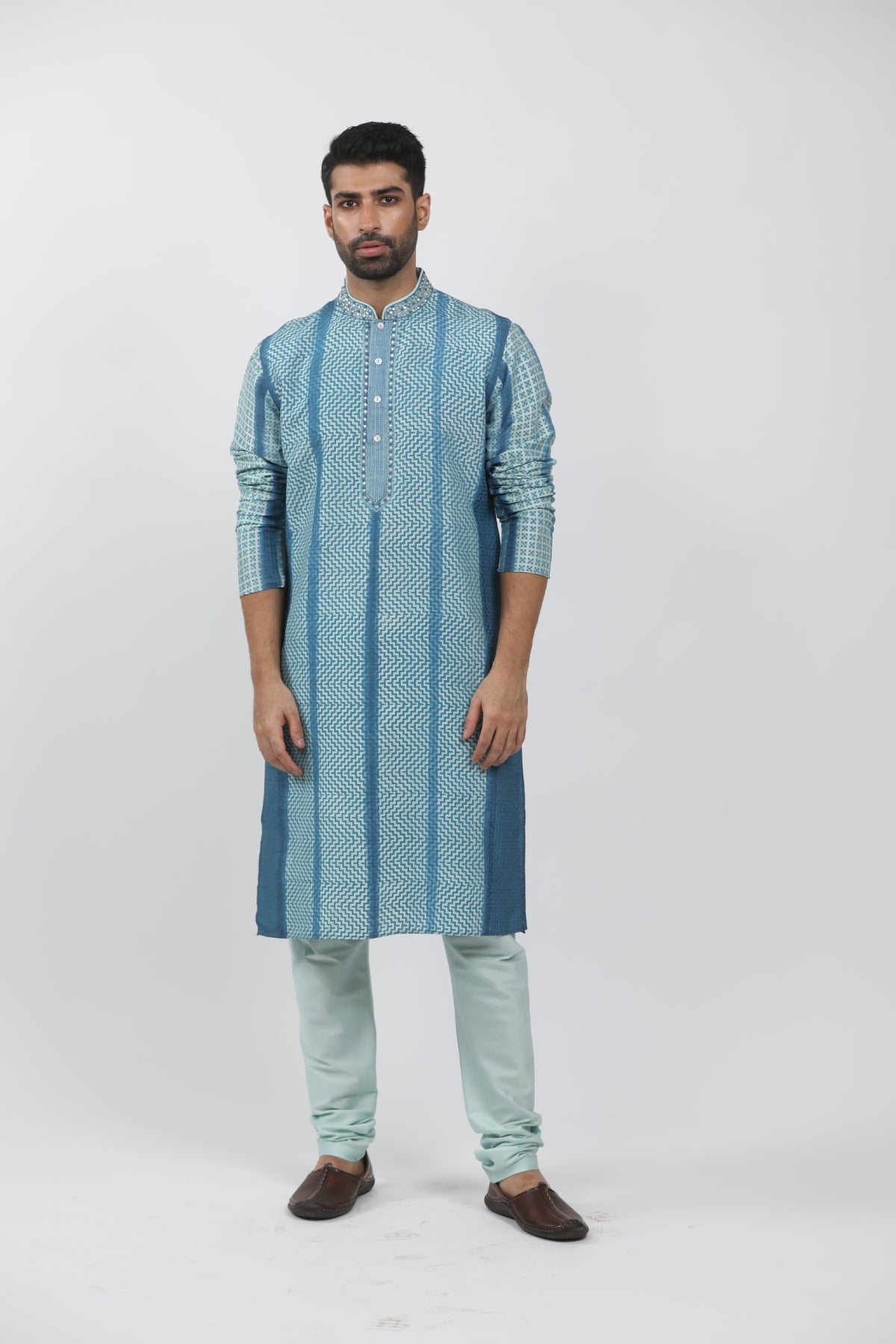 Blue Tie-Dye Block printed Kurta set