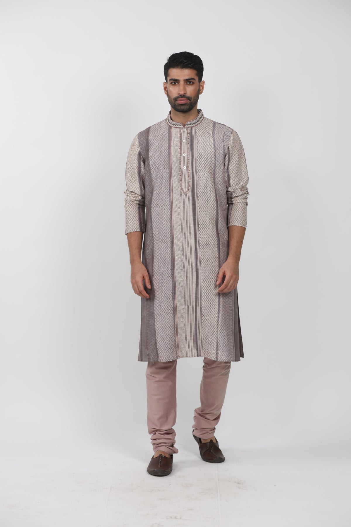 Grey Tussar Hand Block Printed Kurta Set