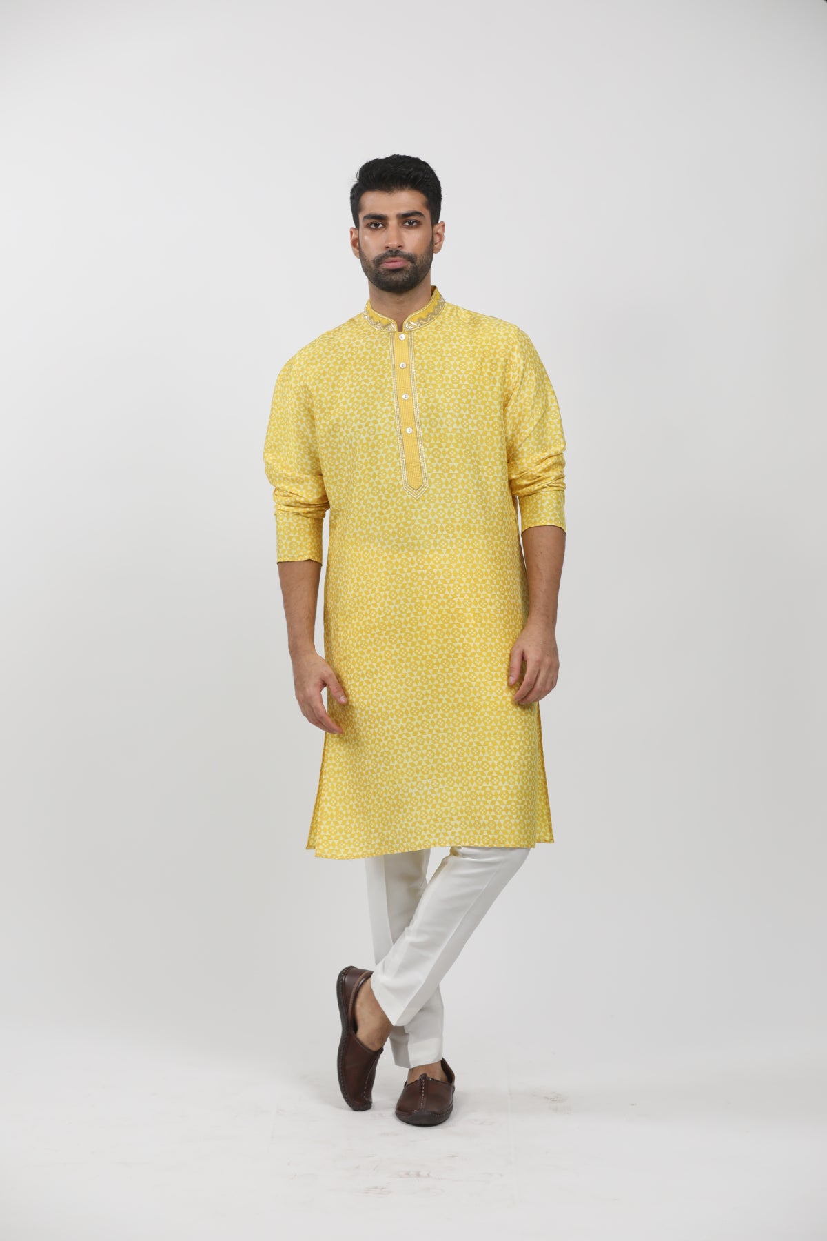 Yellow Block printed kurta set