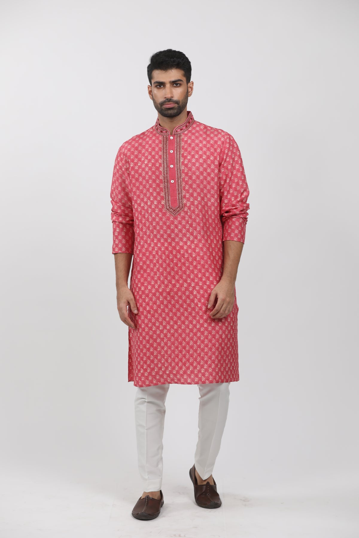 Pink Tussar Hand Block Printed Kurta Set