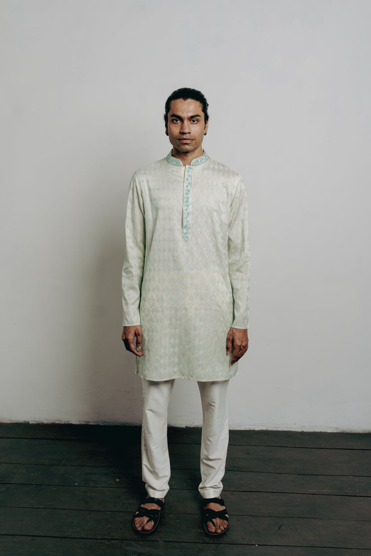 Blue Cotton Viscose Hand & Machine Embroidered Kurta Set