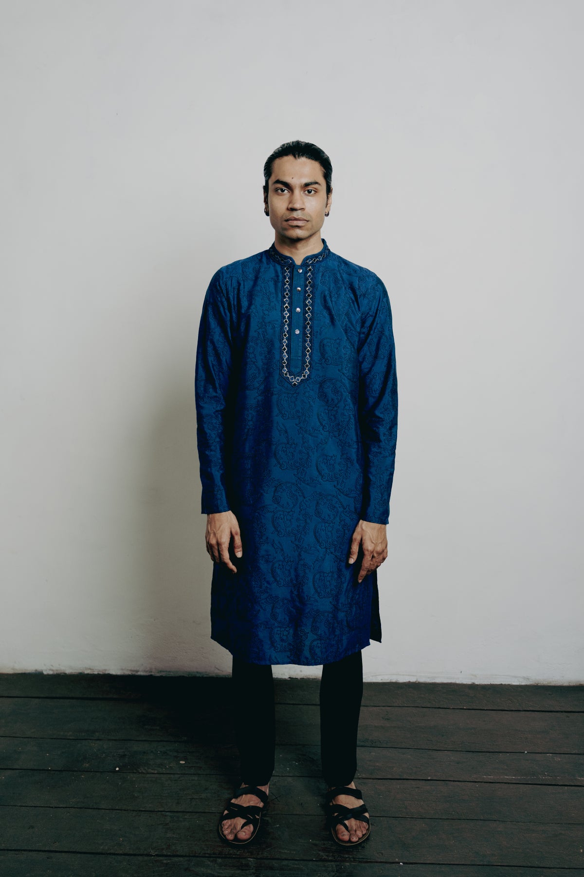 Indigo Cotton Viscose Floral Jaal Embroidered Kurta Set