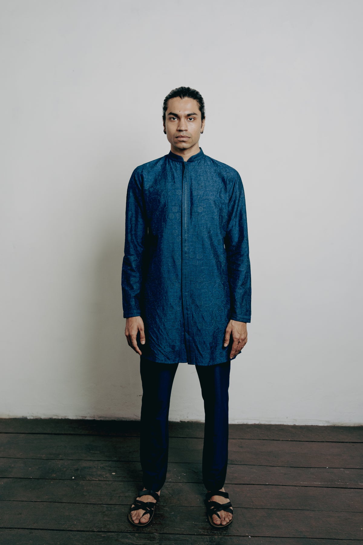 Indigo Tussar Thread Embroidered Kurta
