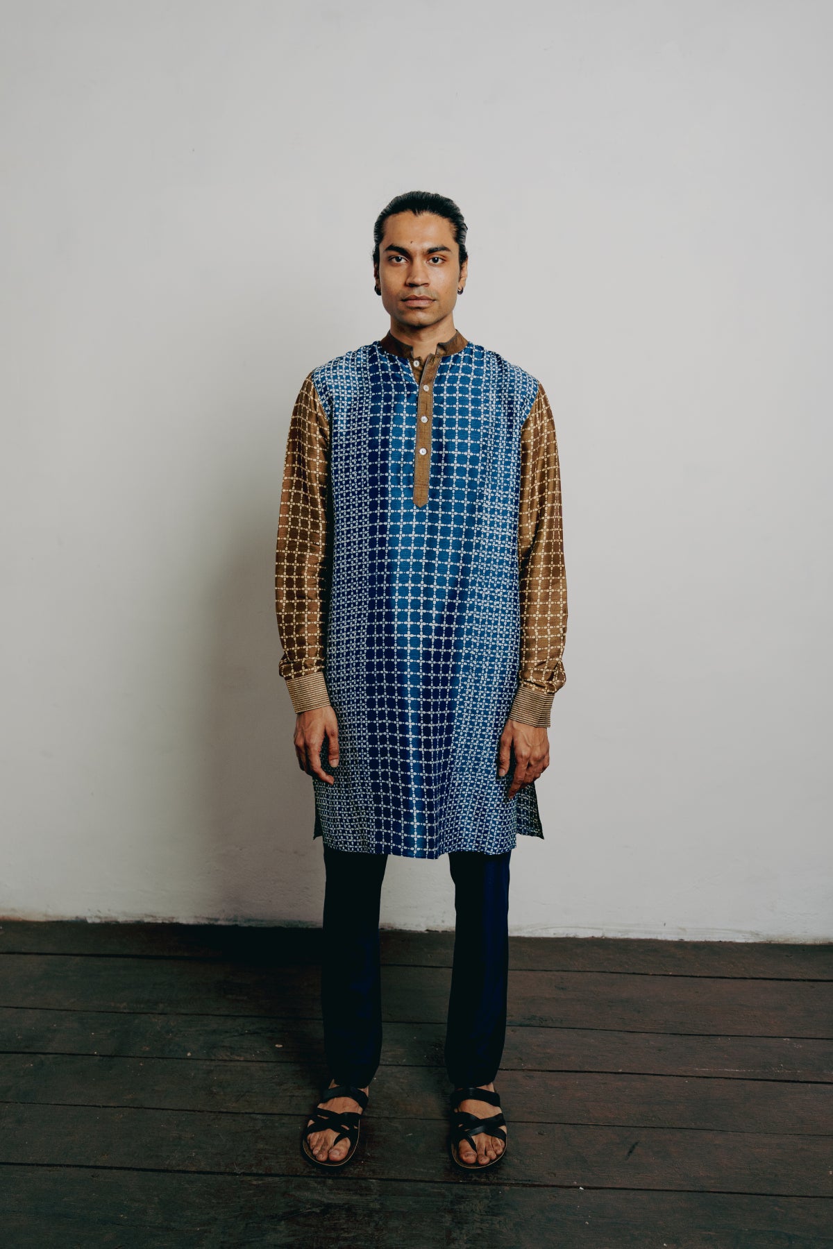 Indigo & Olive Tussar Block Printed Kurta Set