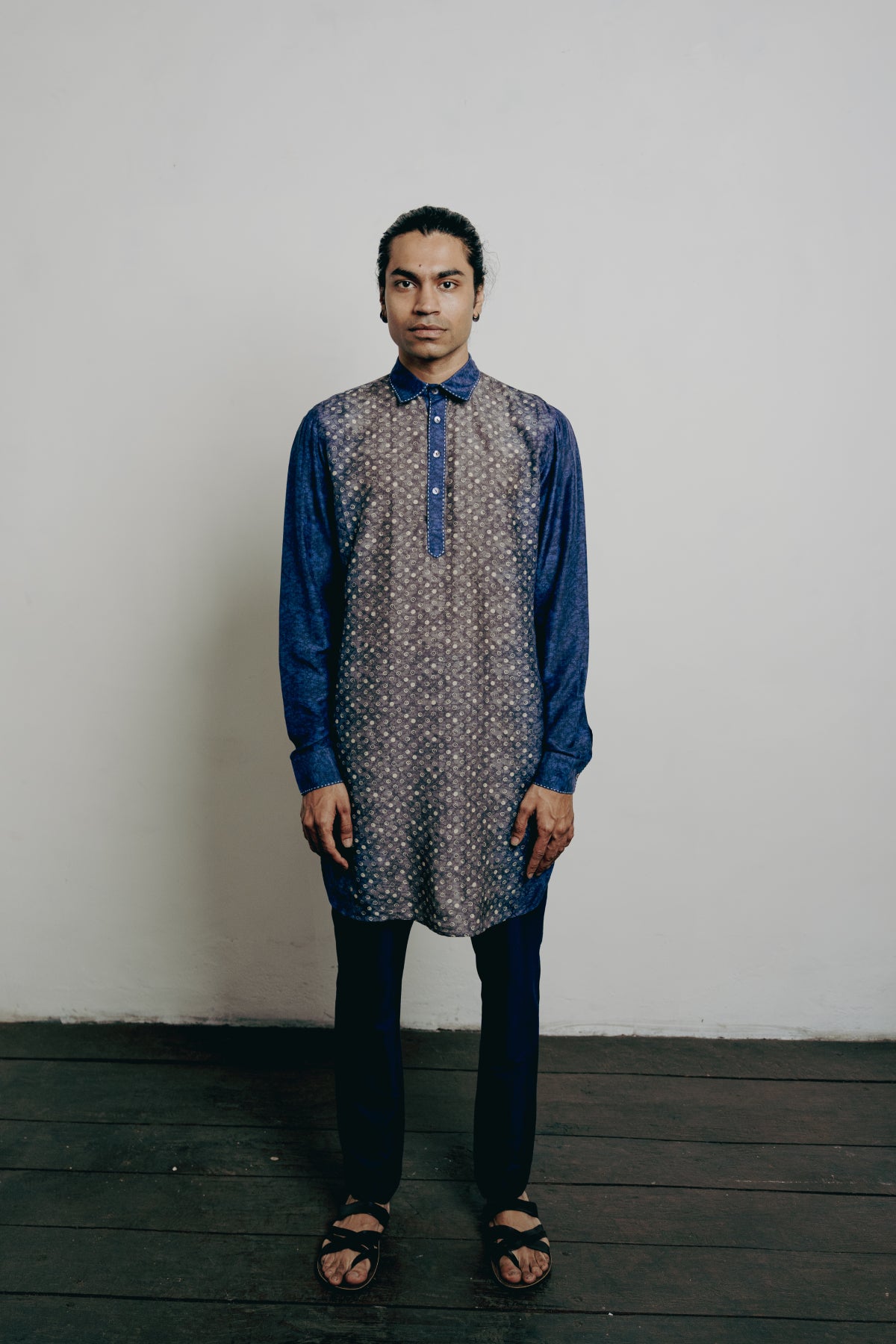 Indigo Shaded Dot Printed Short Kurta Set