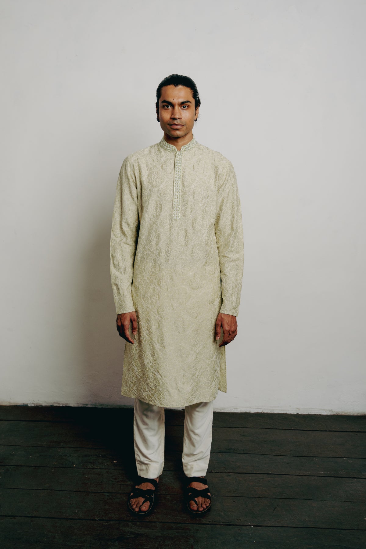 Pista All Over Embroidered Kurta Set