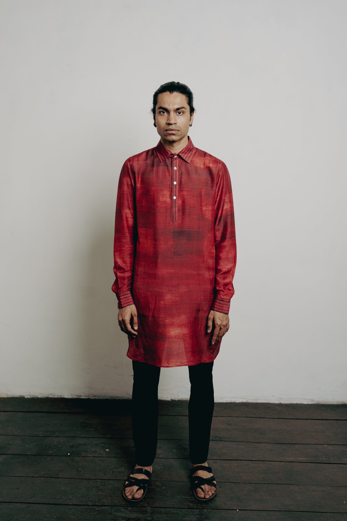 Red Textured Printed Short Kurta Set