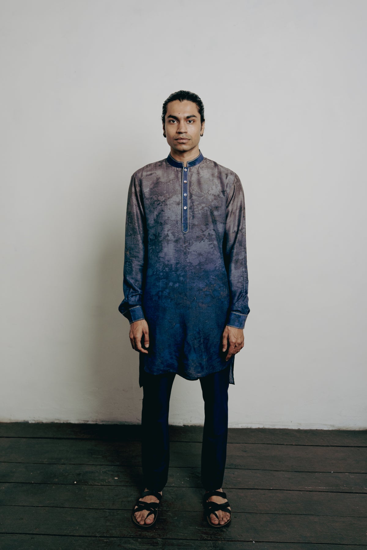 Navy Shaded Printed Short Kurta Set