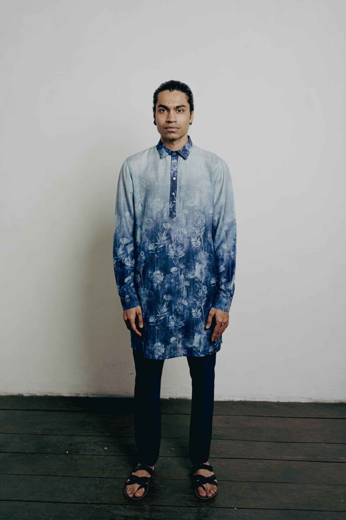 Blue Shaded Floral Printed Short Kurta Set