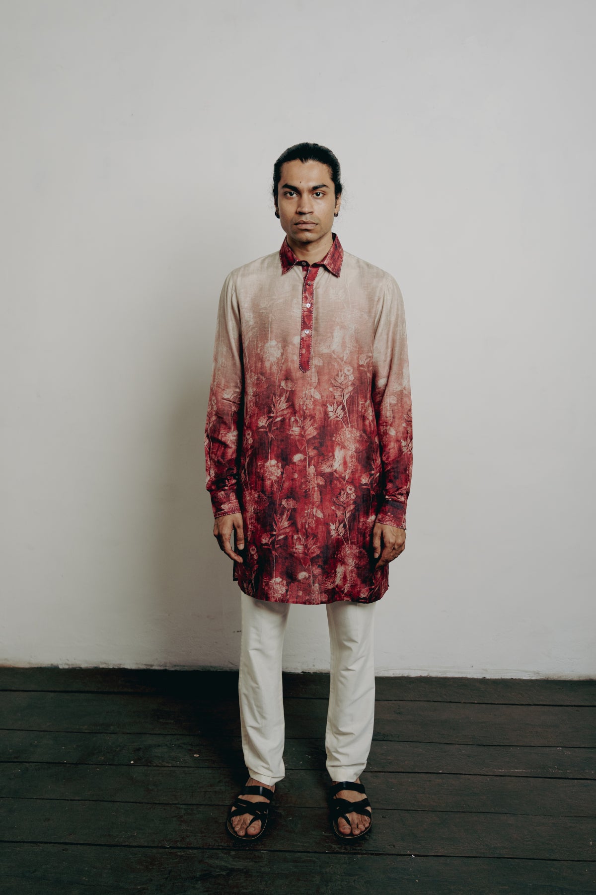 Maroon Shaded Floral Printed Short Kurta Set