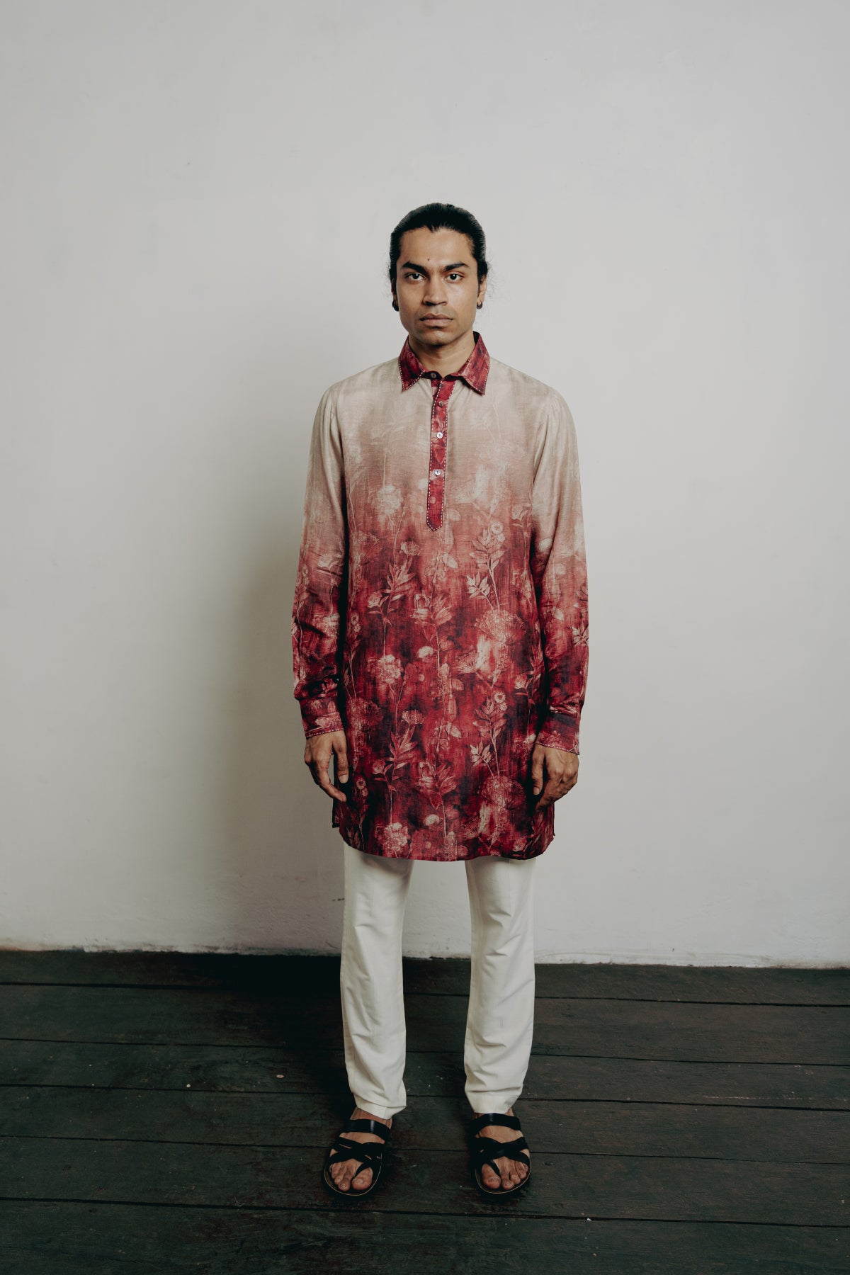 Maroon Shaded Floral Printed Short Kurta Set