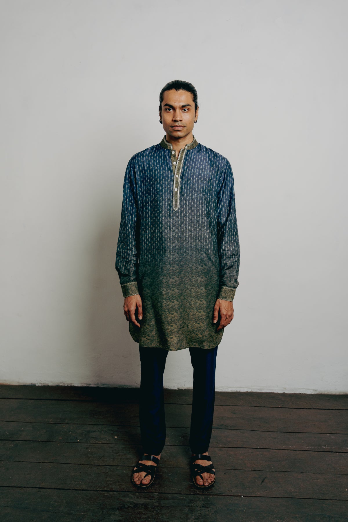 Green Textured Printed Short Kurta Set