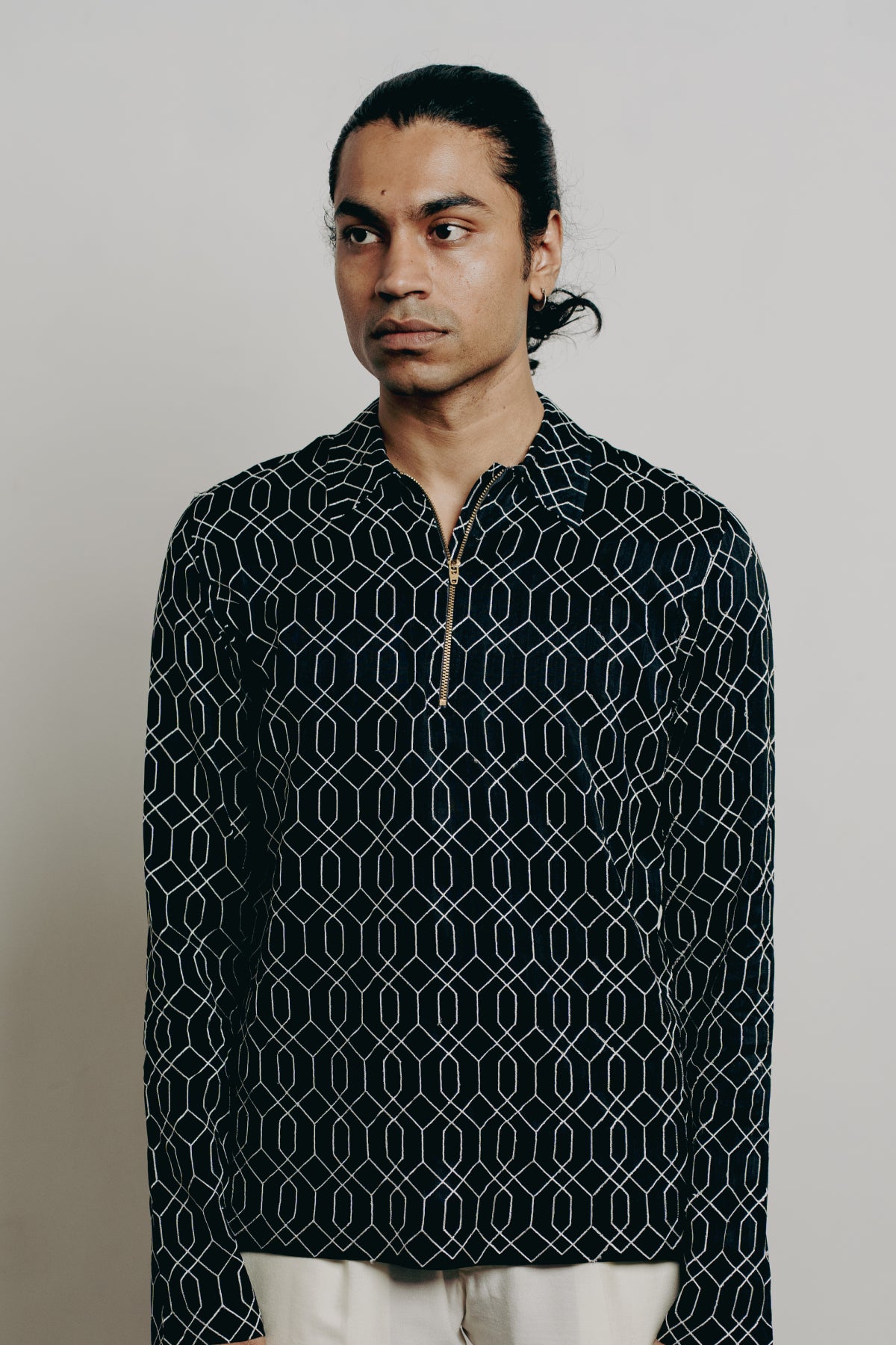 Black Tussar Thread Embroidered Shirt