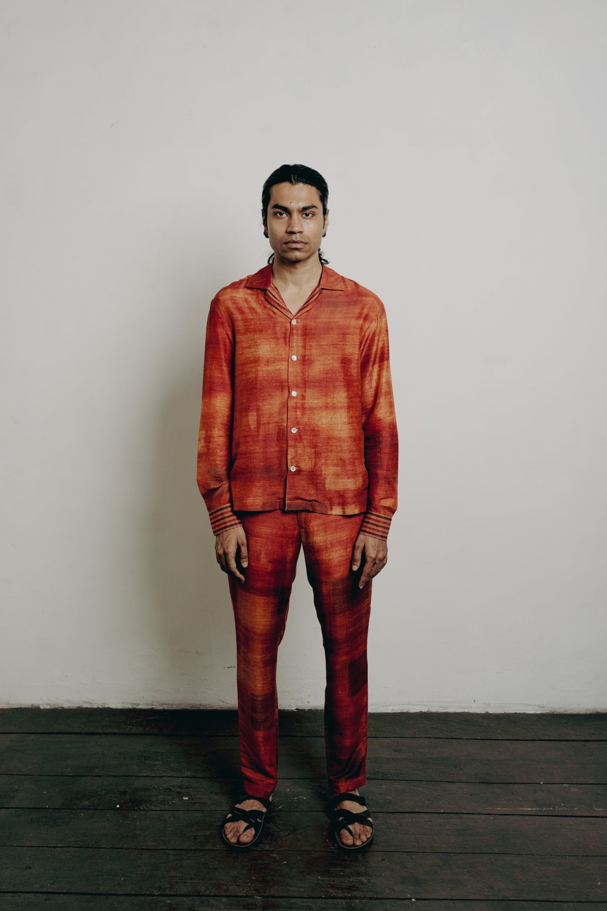 Orange Cotton Viscose Printed Shirt