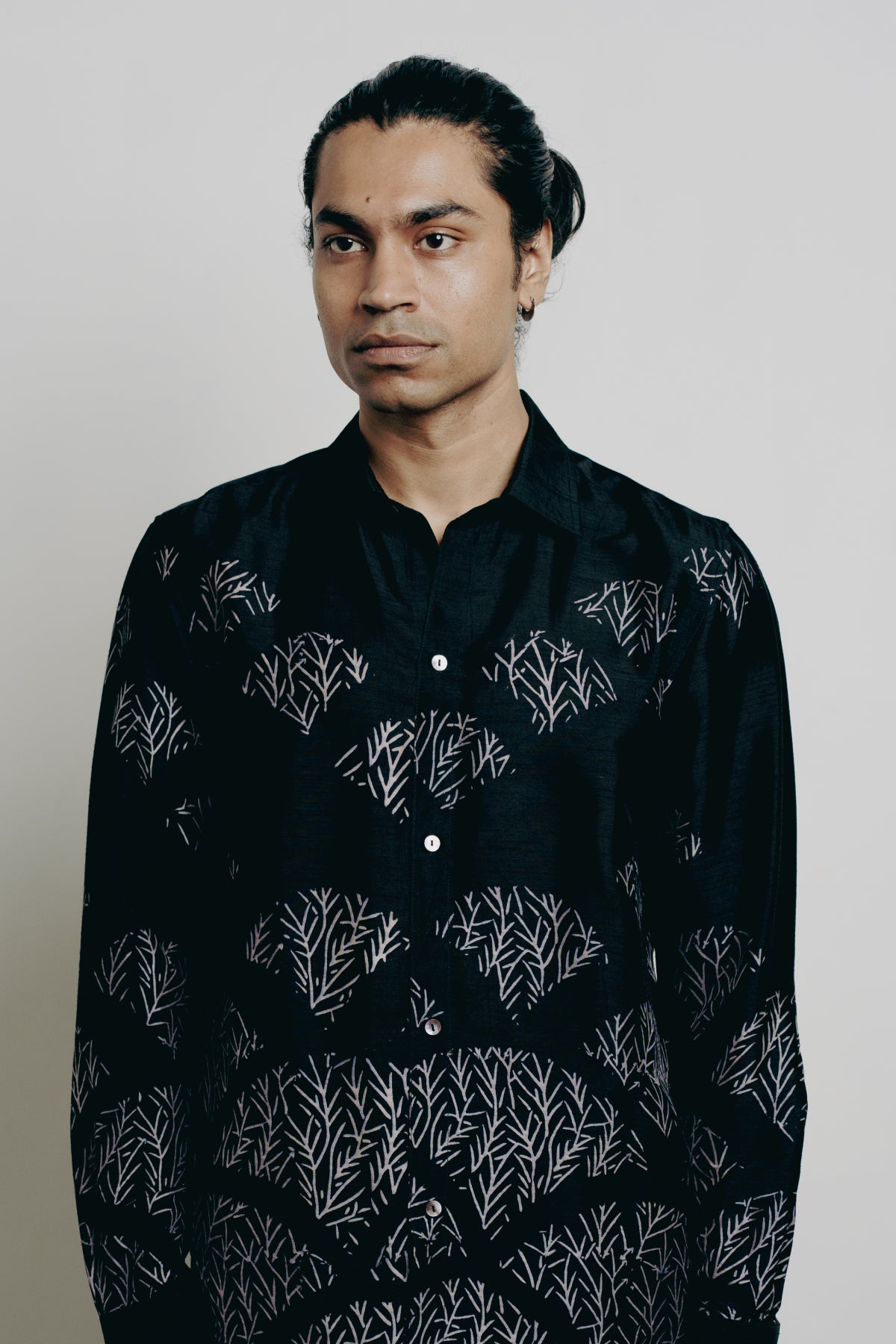 Black Tussar Hand Block Printed Shirt