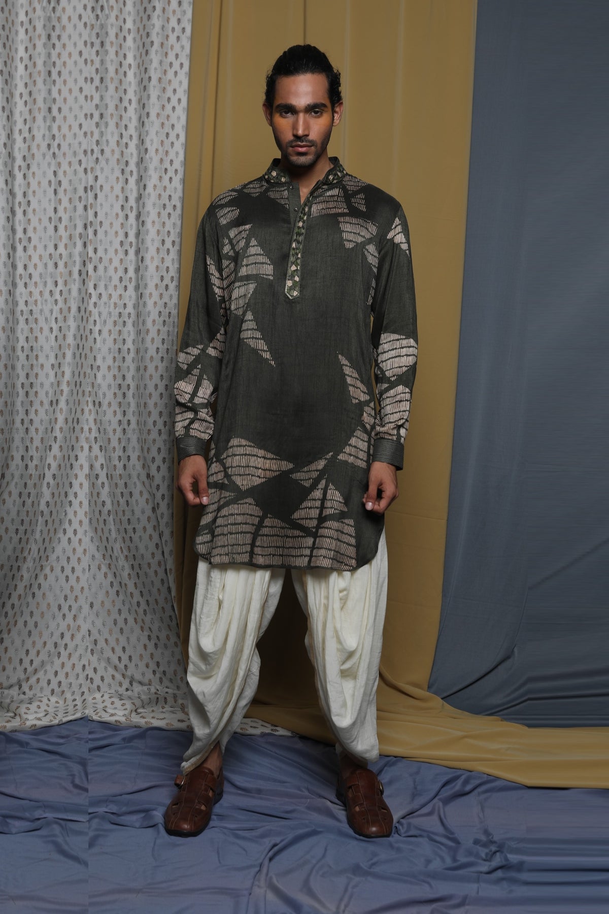 Green Tussar Zardosi Hand Embroidered Kurta
