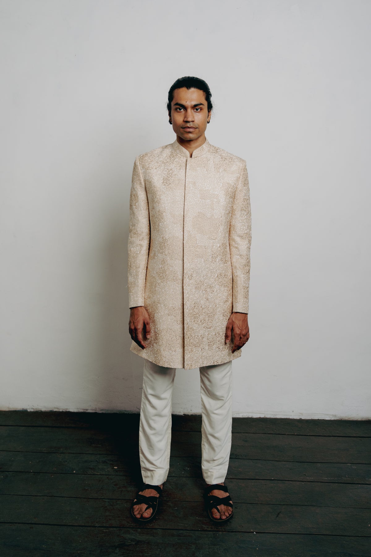 Ivory Raw Silk Sherwani Set