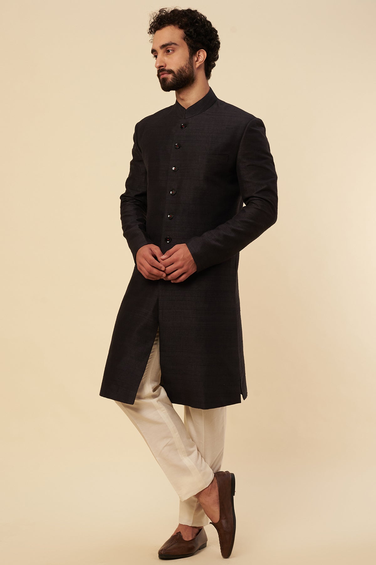 Black-Green Silk Embroidered Sherwani Set