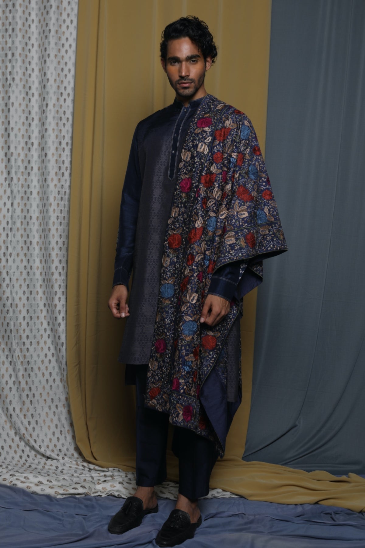 Embroidered navy stole