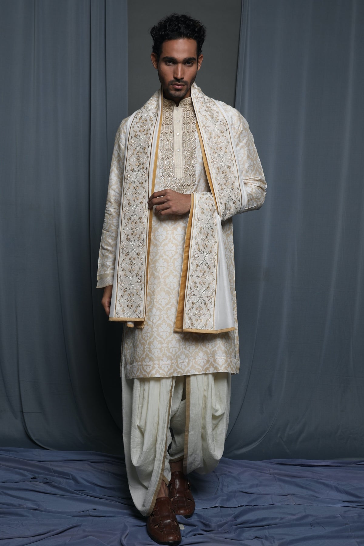 White Chanderi Embroidered Stole