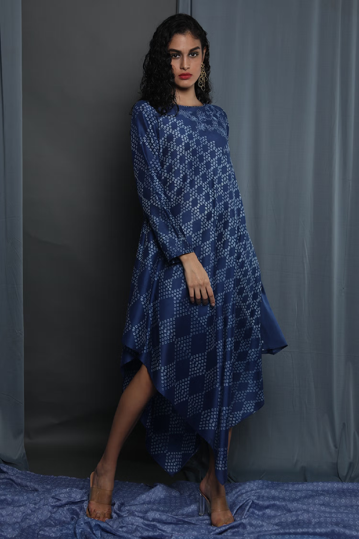 Indigo Asymetric Printed Tunic