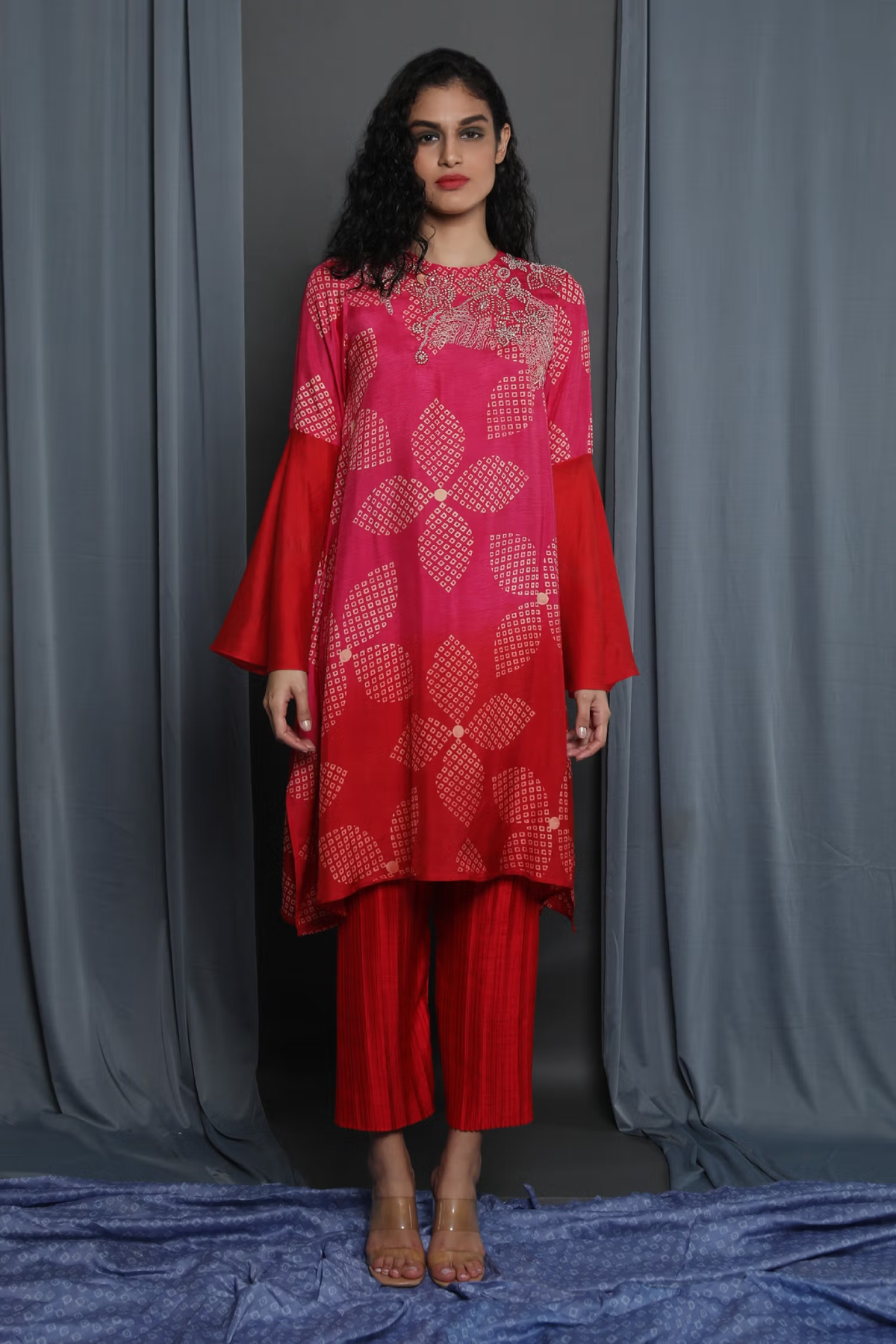Red & Pink Chanderi Shaded Tunic