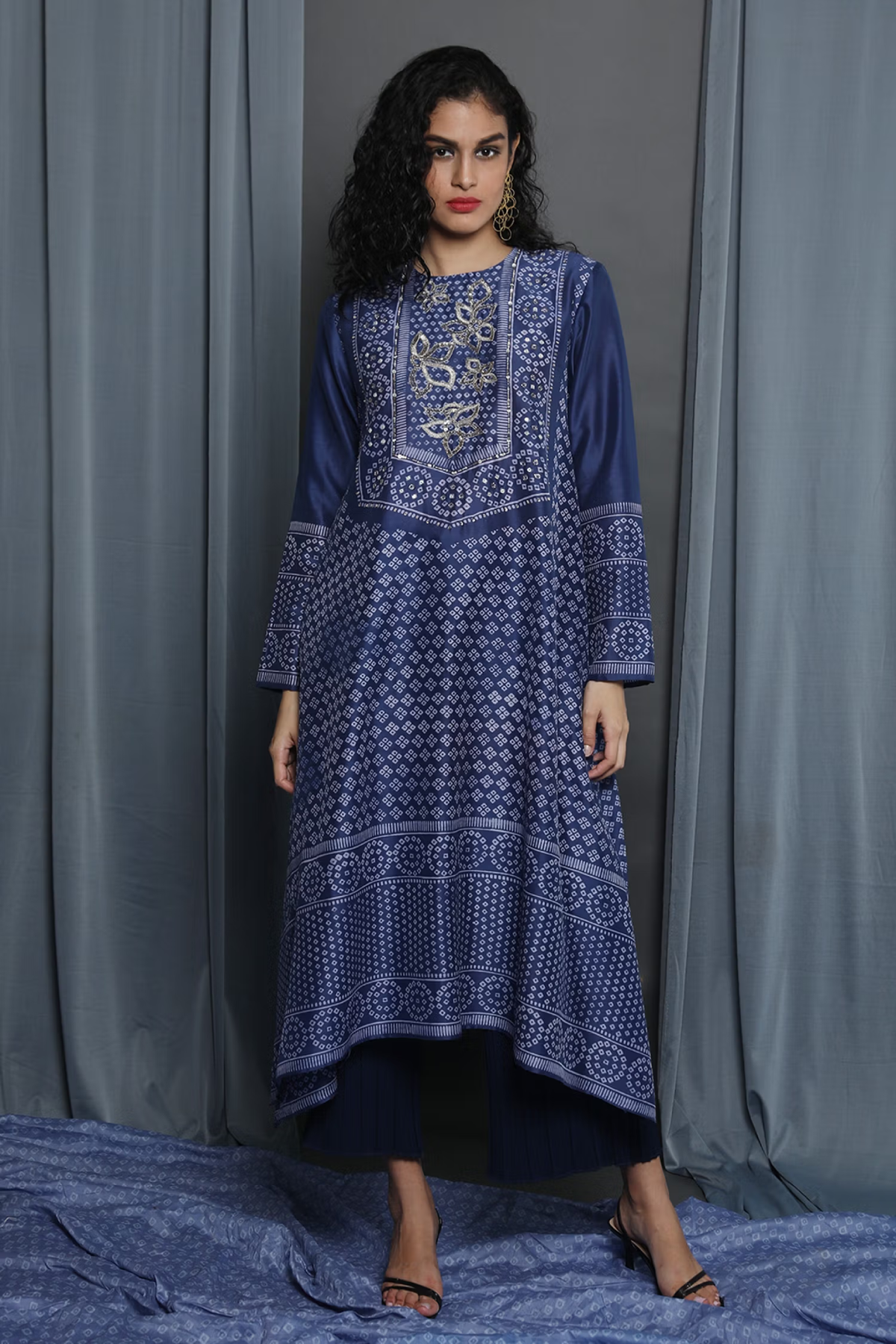 Indigo Chanderi Block Printed Tunic