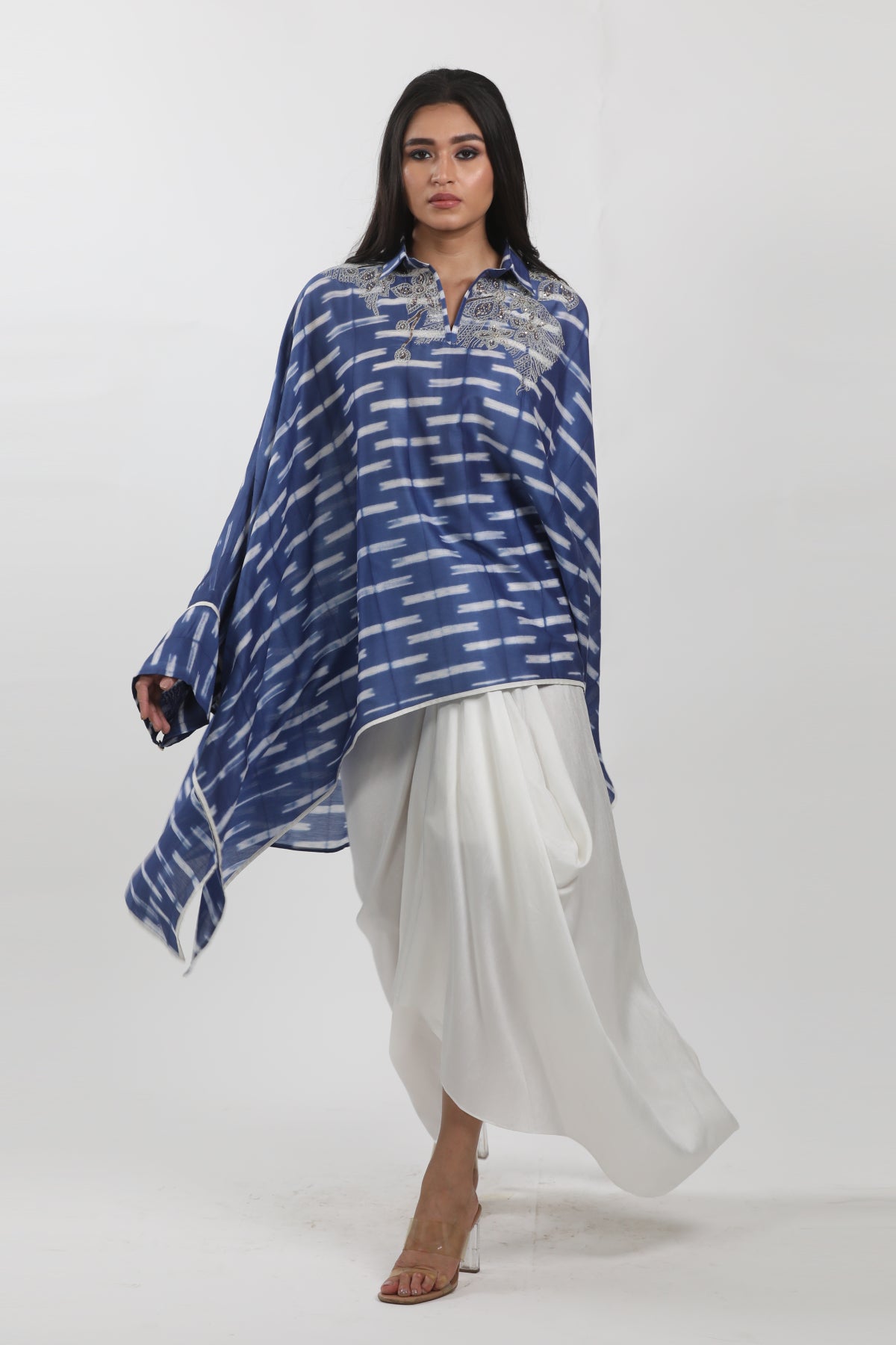 Indigo Chanderi Shibori Tie-Dye Tunic Set