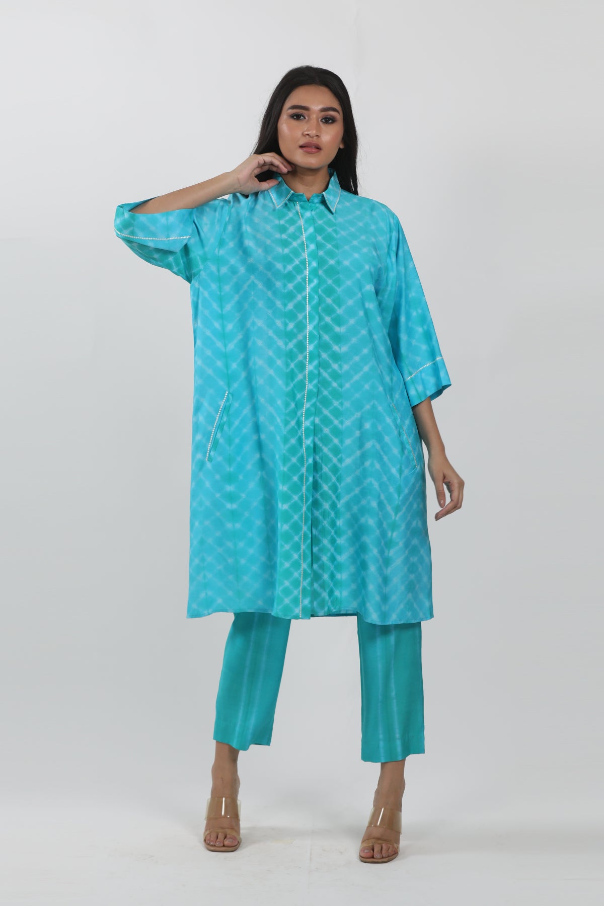 Turquoise Modal Tie-Dye Shirt Tunic Set