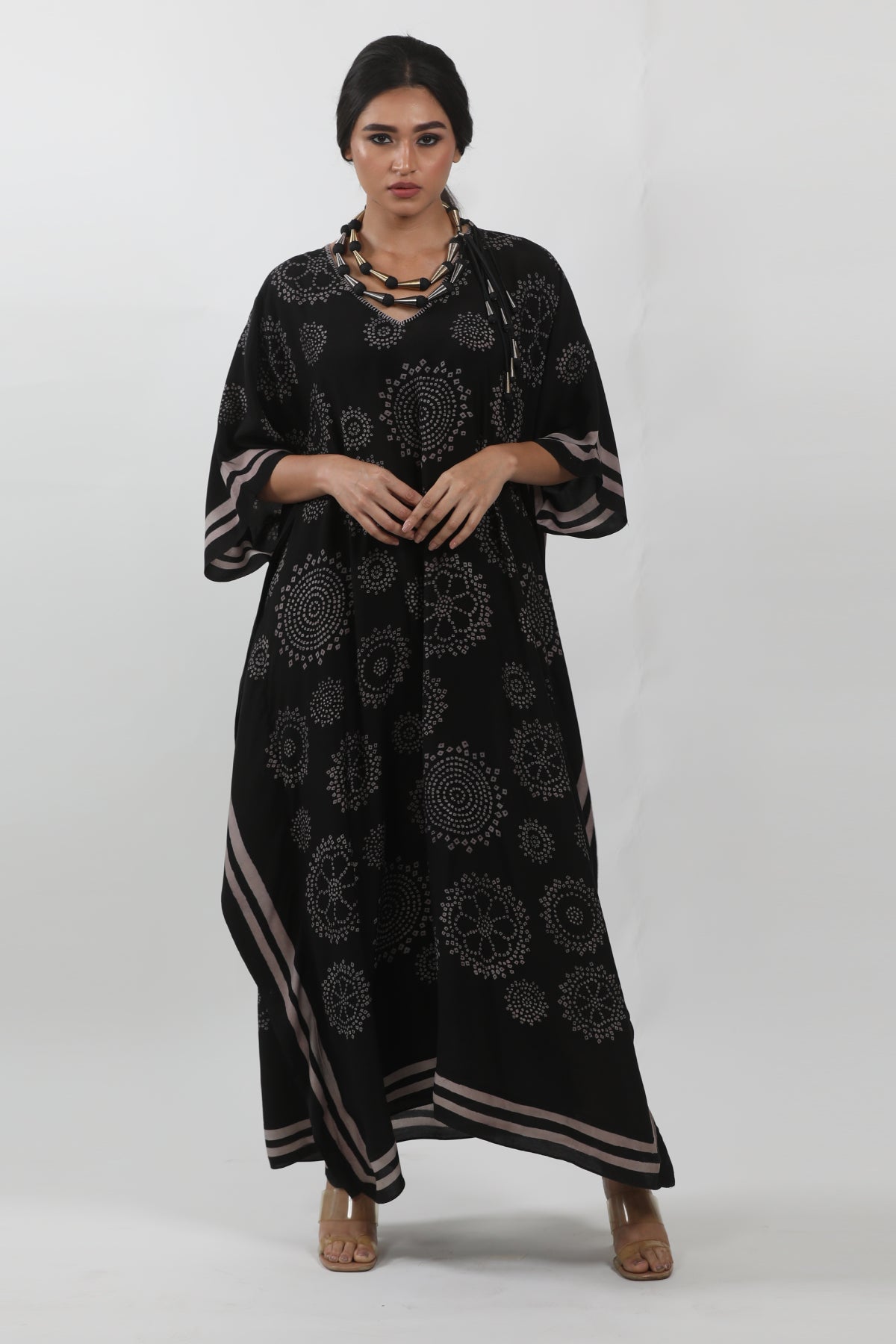 Black Modal Block Printed Kaftan