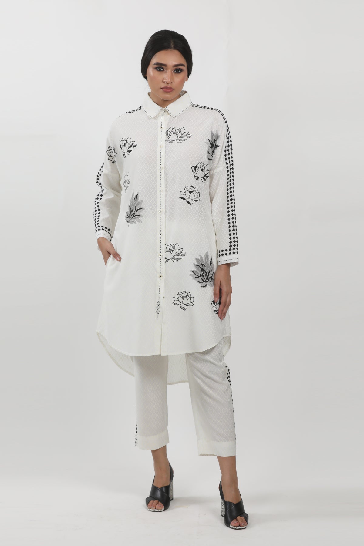 White Cotton Block Printed Shirt Tunic
