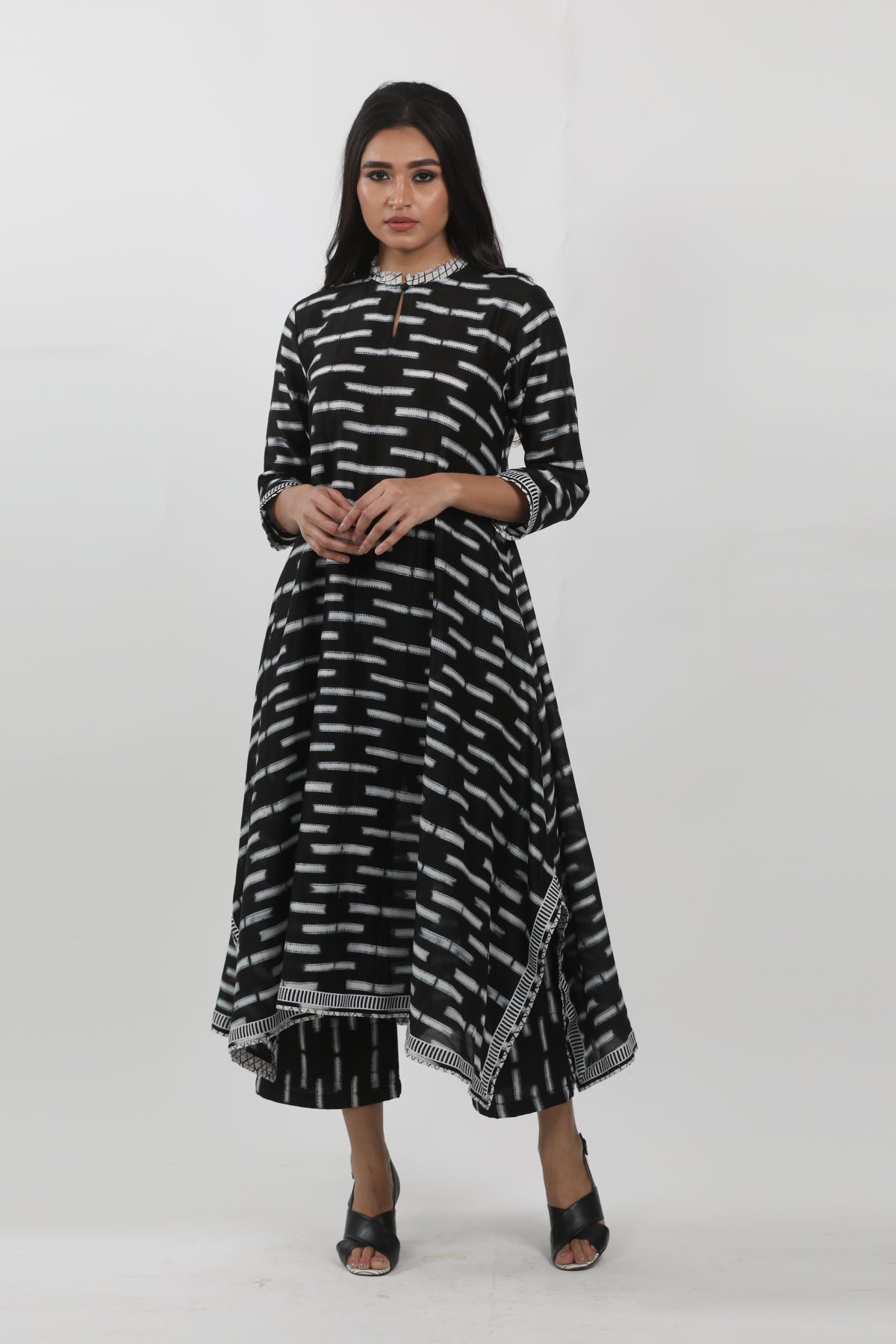 Black & White Chanderi Shibori Tie-Dye A-Line Tunic