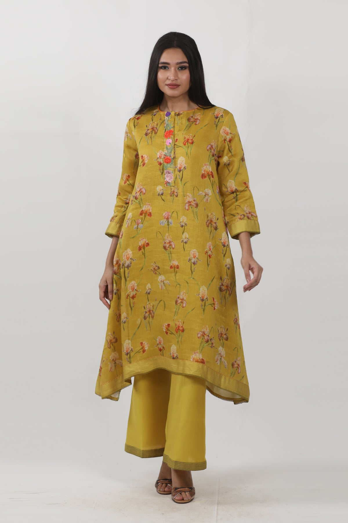 Mustard Floral Printed Tunic Set