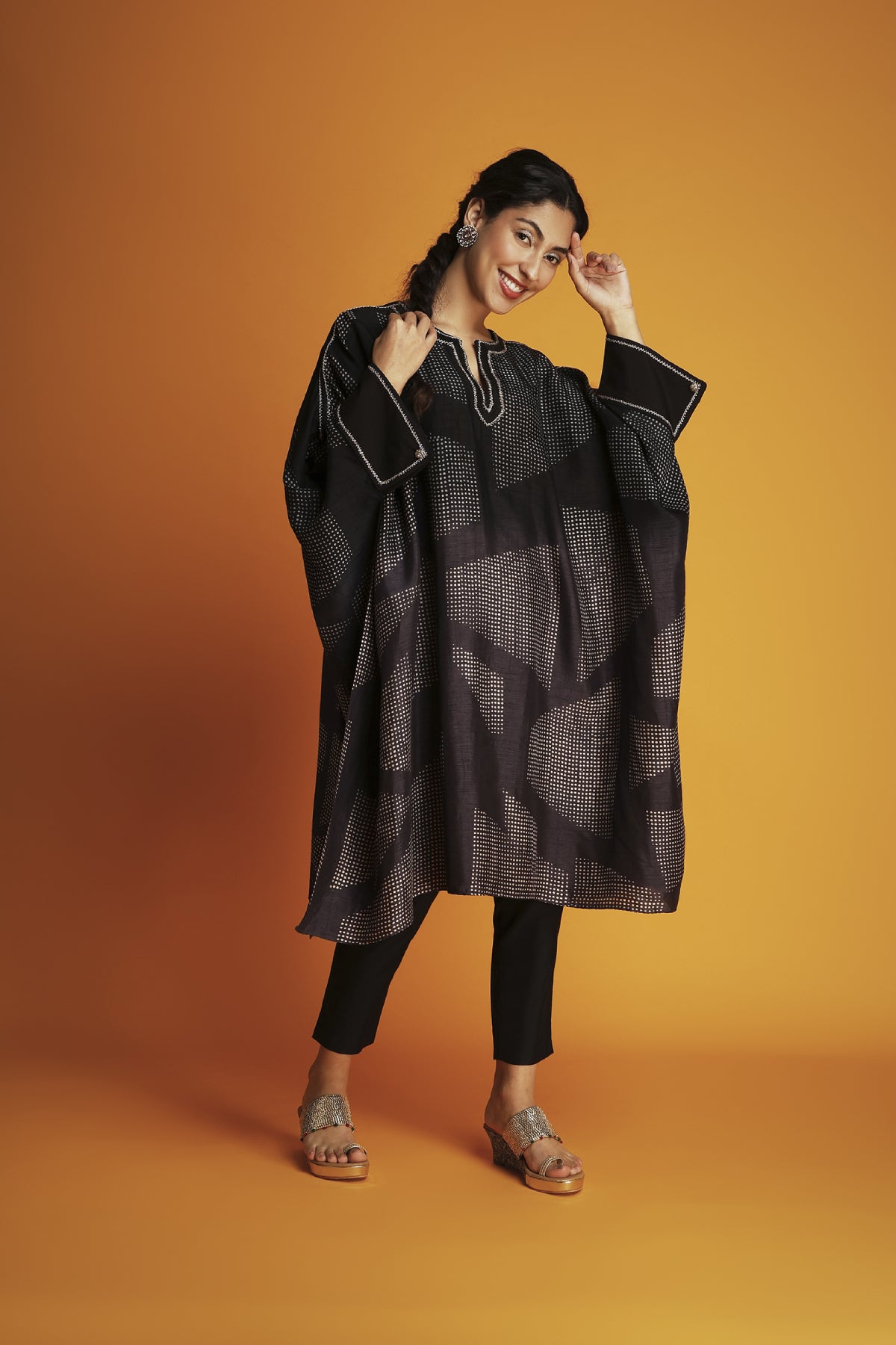Black Tussar Handblock Printed Tunic Set