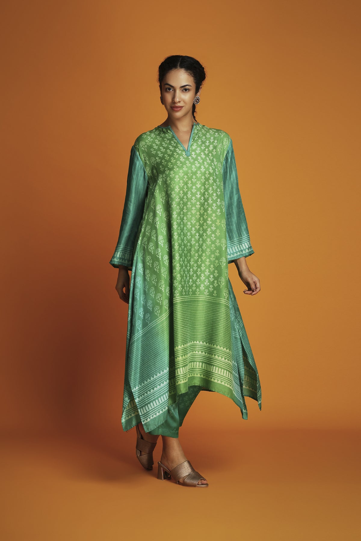 Green Ombre Modal Printed Tunic Set