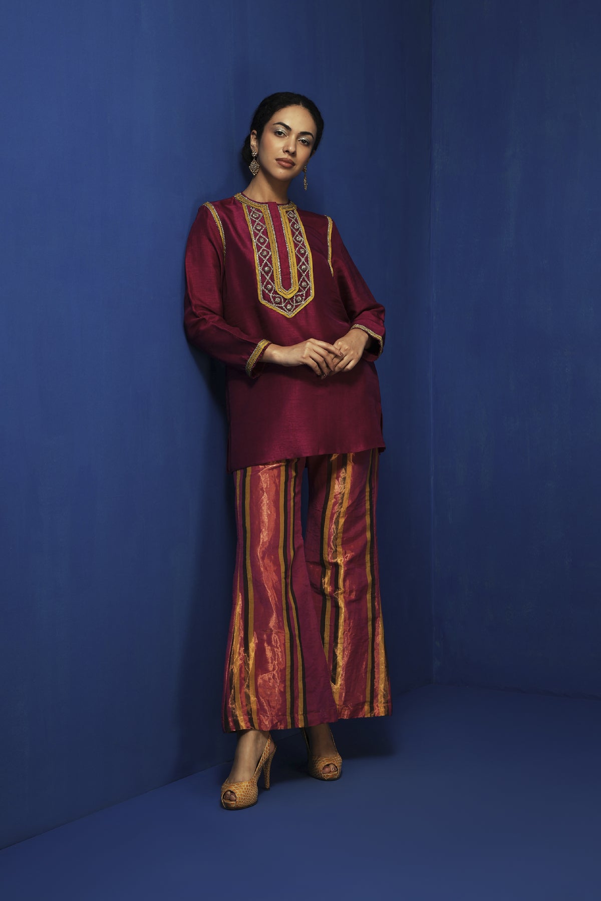 Magenta Tussar Zardosi Embroidered Kurta