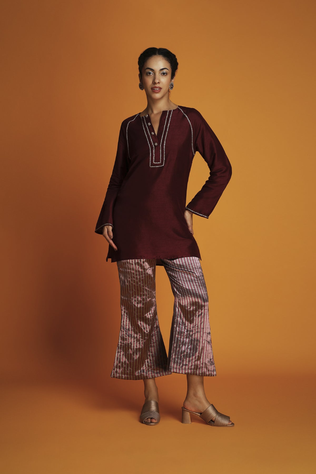 Maroon Tussar Embroidered Tunic