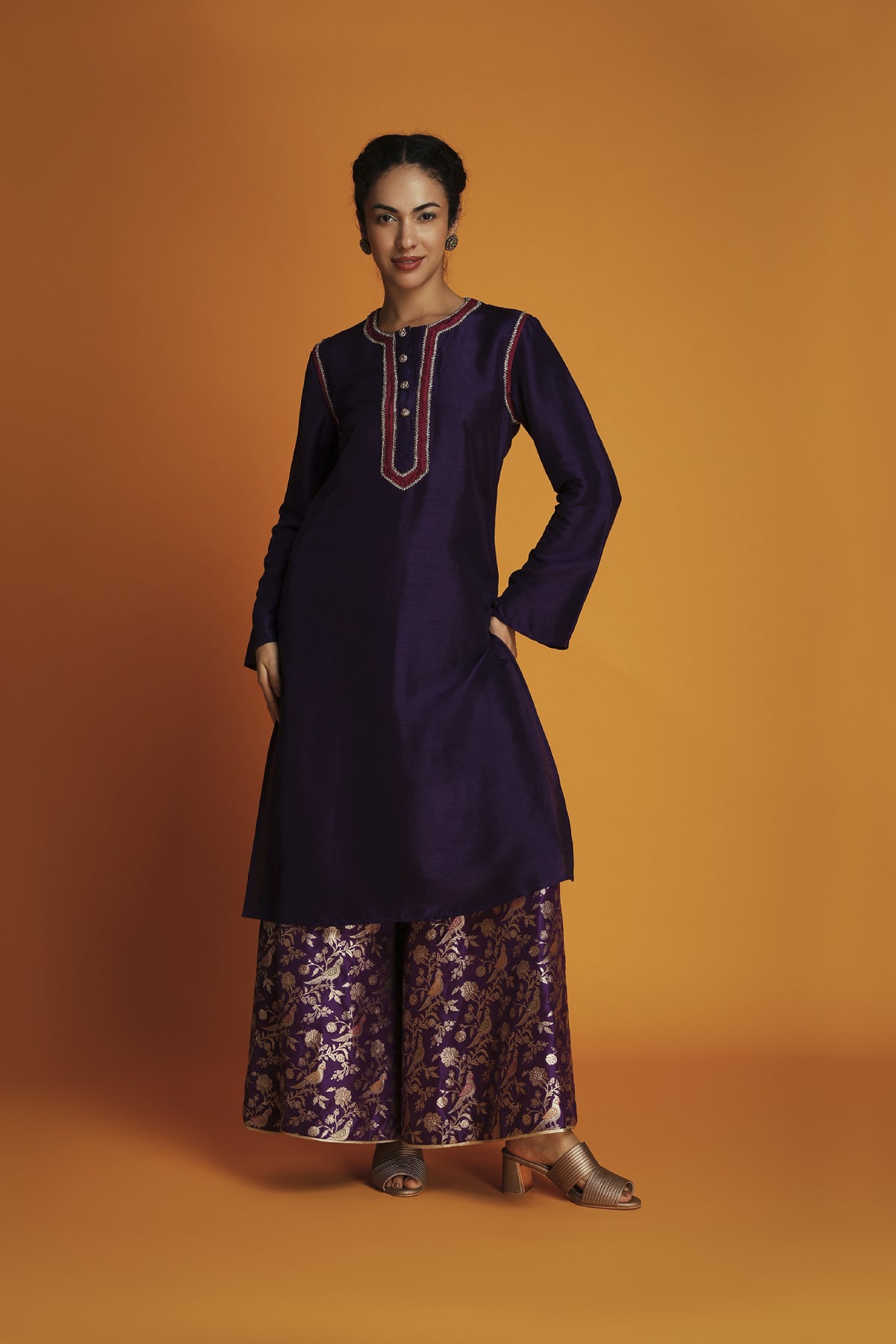 Purple Tussar Zardosi Embroidered Tunic