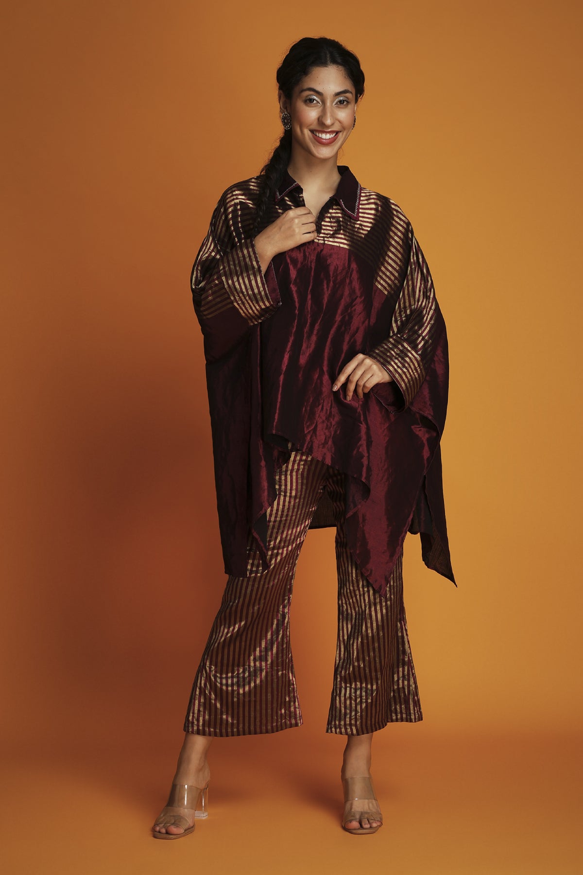Silver and wine tissue kurti
