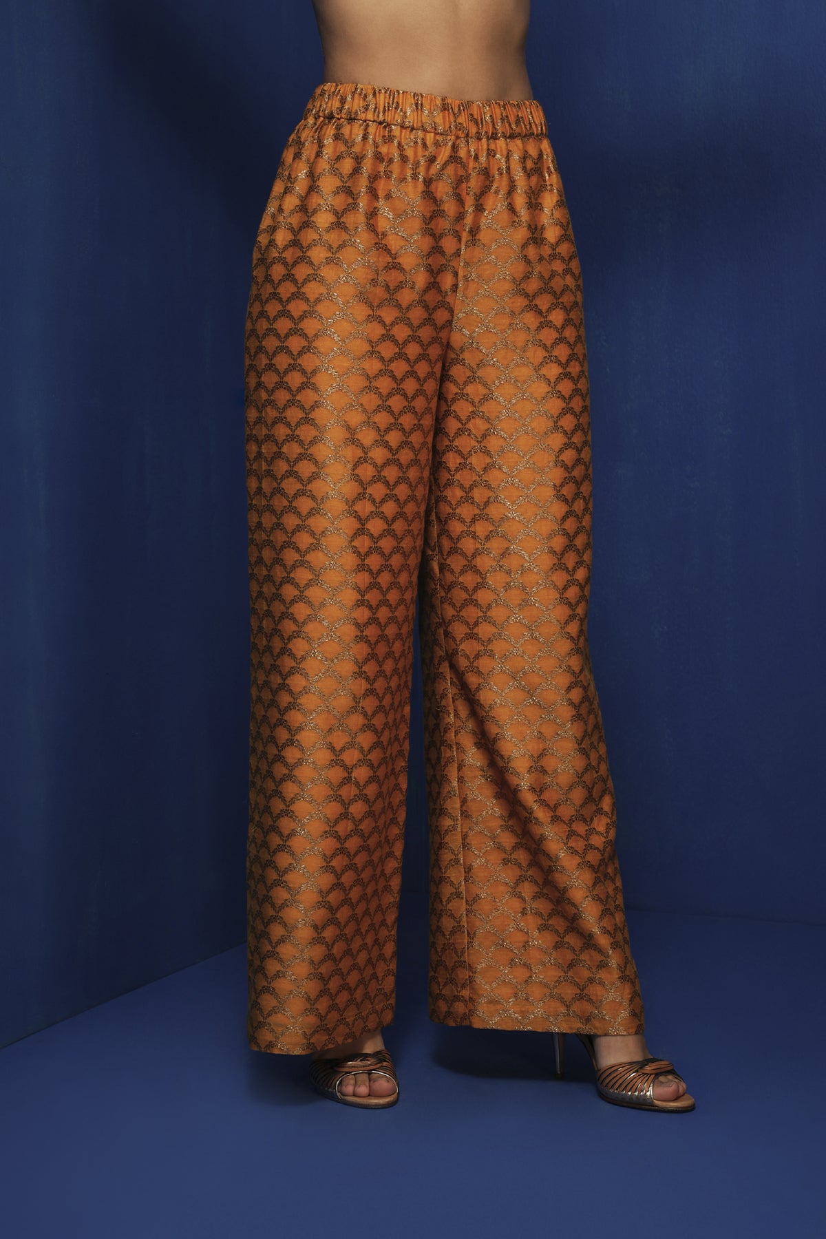 Brocade silk straight pants
