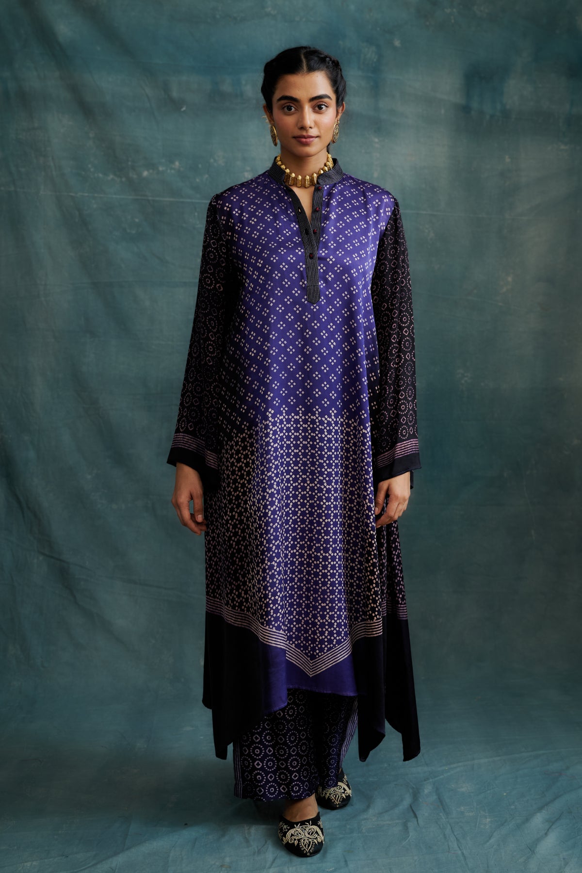Purple Modal Block Printed Asymmetric Tunic