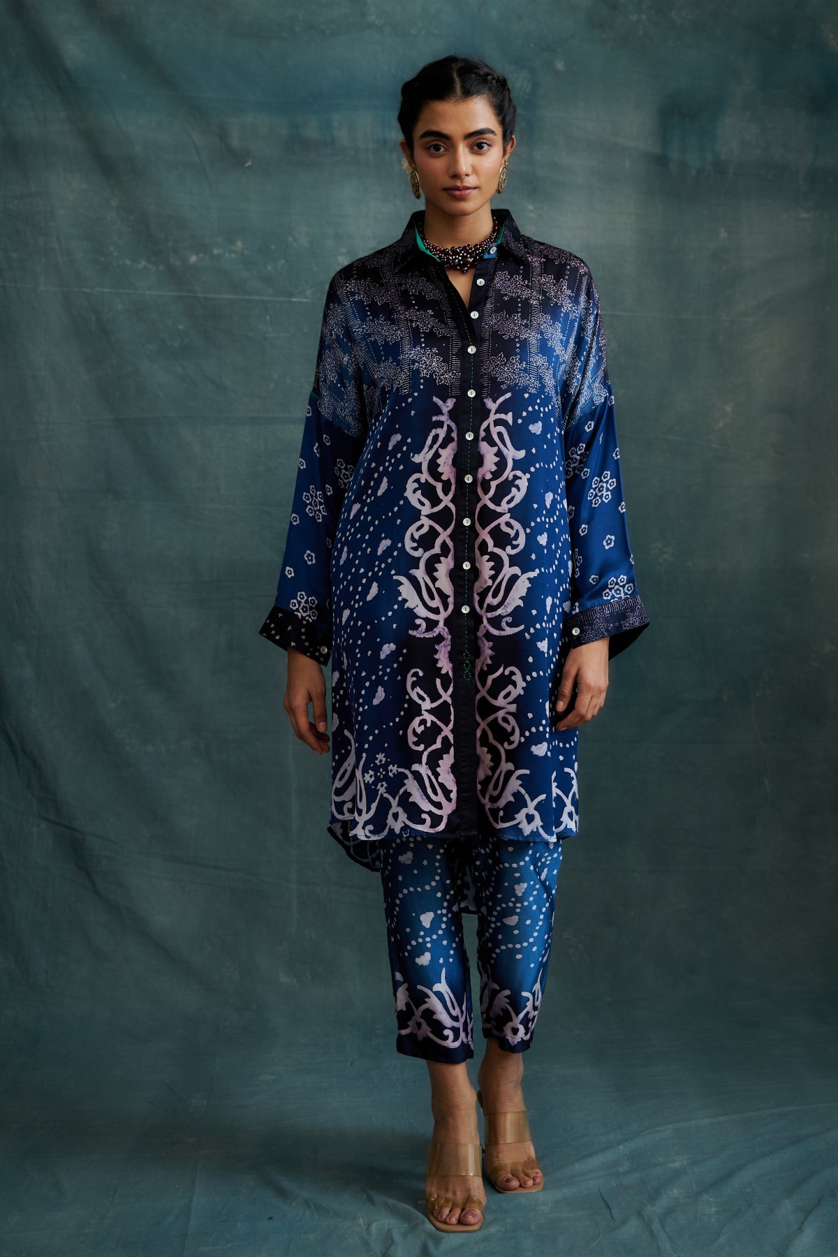 Indigo Modal Hand Block Printed Shirt Tunic Set
